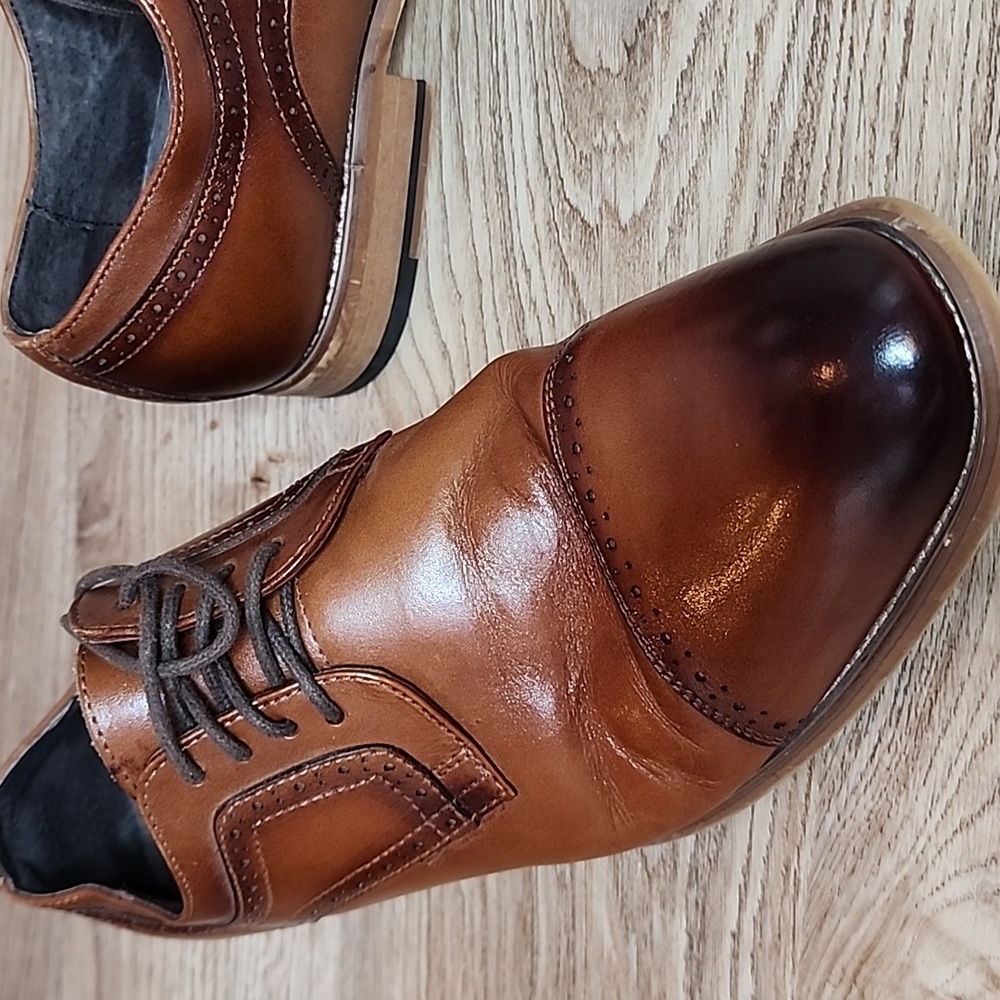 Stacy Adams Mens Dickinson Cap Toe Oxford Shoes Cognac Brown Oval Toe Size 9W